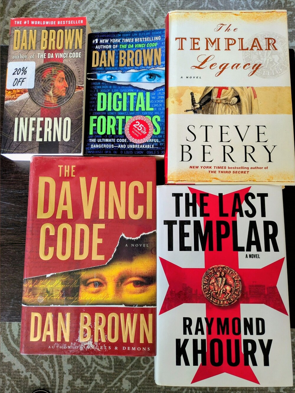 2/$18 Lot of 5 Dan Brown and Other Templar Adventures Books